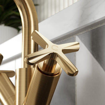Nuie Aztec Mono Basin Mixer Contemporary Brushed Brass Brass 217x230x175mm - JJ Building Materials