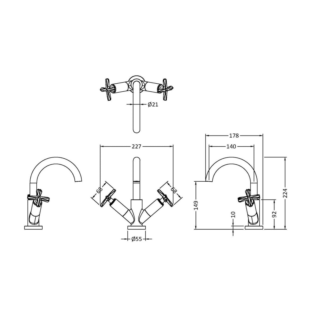 Nuie Aztec Mono Basin Mixer Contemporary Chrome Brass 217x230x175mm - JJ Building Materials
