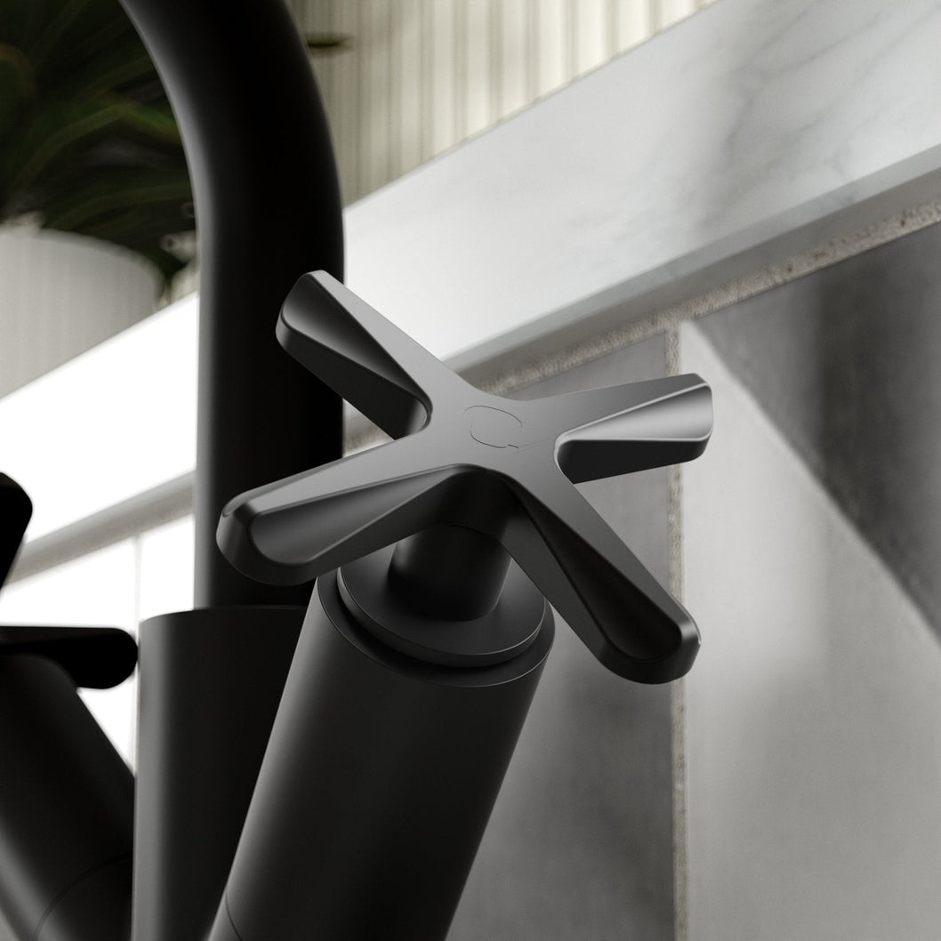Nuie Aztec Mono Basin Mixer Contemporary Matt Black Brass 217x230x175mm - JJ Building Materials
