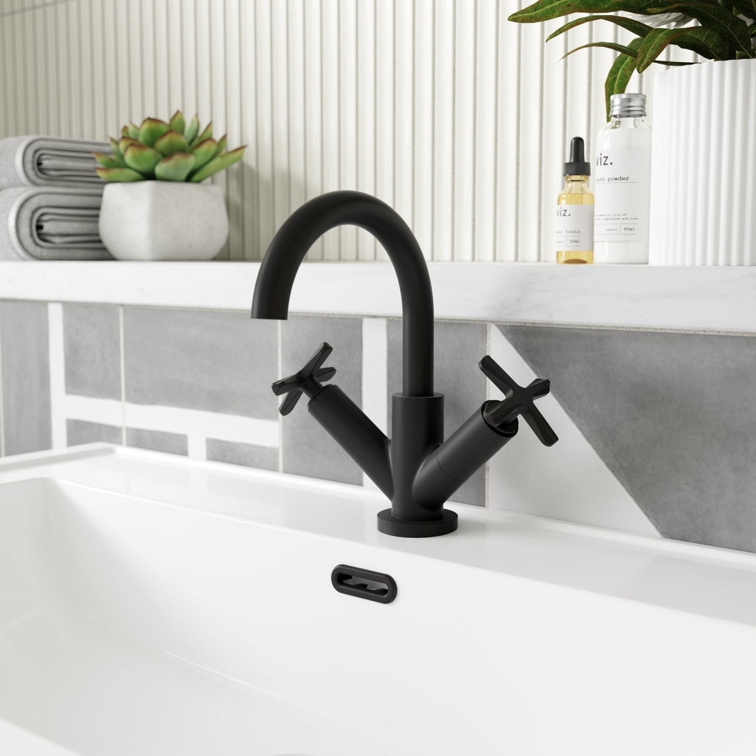 Nuie Aztec Mono Basin Mixer Contemporary Matt Black Brass 217x230x175mm - JJ Building Materials