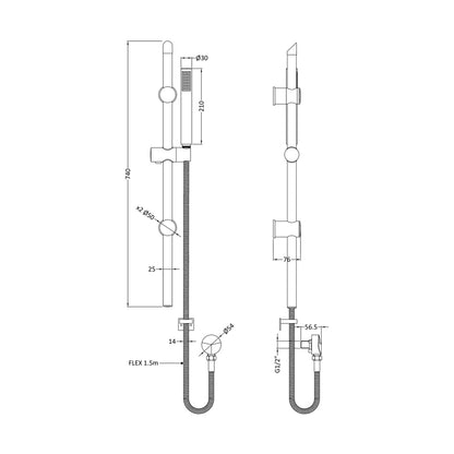 Nuie Aztec Slide Rail Kit Contemporary Matt Black Brass ABS 740x140x76mm - JJ Building Materials