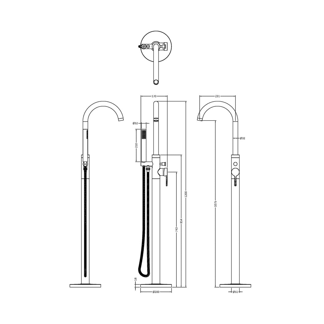 Nuie Aztec Tec Floor Standing Bath Shower Mixer Contemporary Chrome Brass,plastic 1200x200x345mm - JJ Building Materials