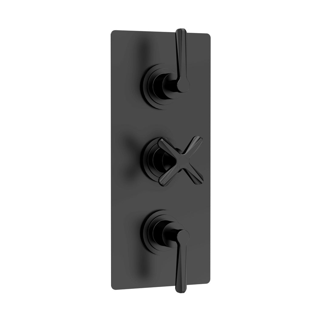 Nuie Aztec Triple Thermostatic Shower Valve Contemporary Matt Black Brass ABS 280x120x136mm - JJ Building Materials