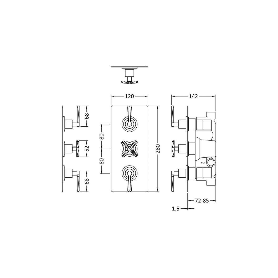 Nuie Aztec Triple Thermostatic Shower Valve Contemporary Matt Black Brass ABS 280x120x136mm - JJ Building Materials