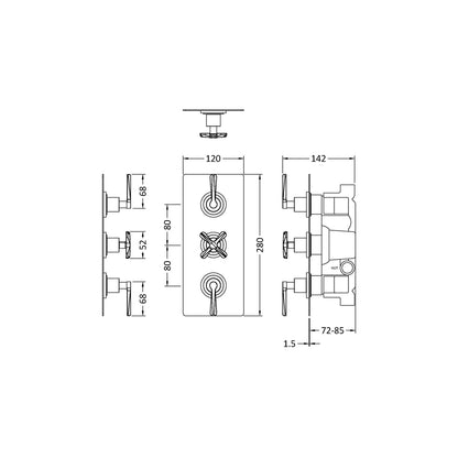 Nuie Aztec Triple Thermostatic Shower Valve Contemporary Matt Black Brass ABS 280x120x136mm - JJ Building Materials