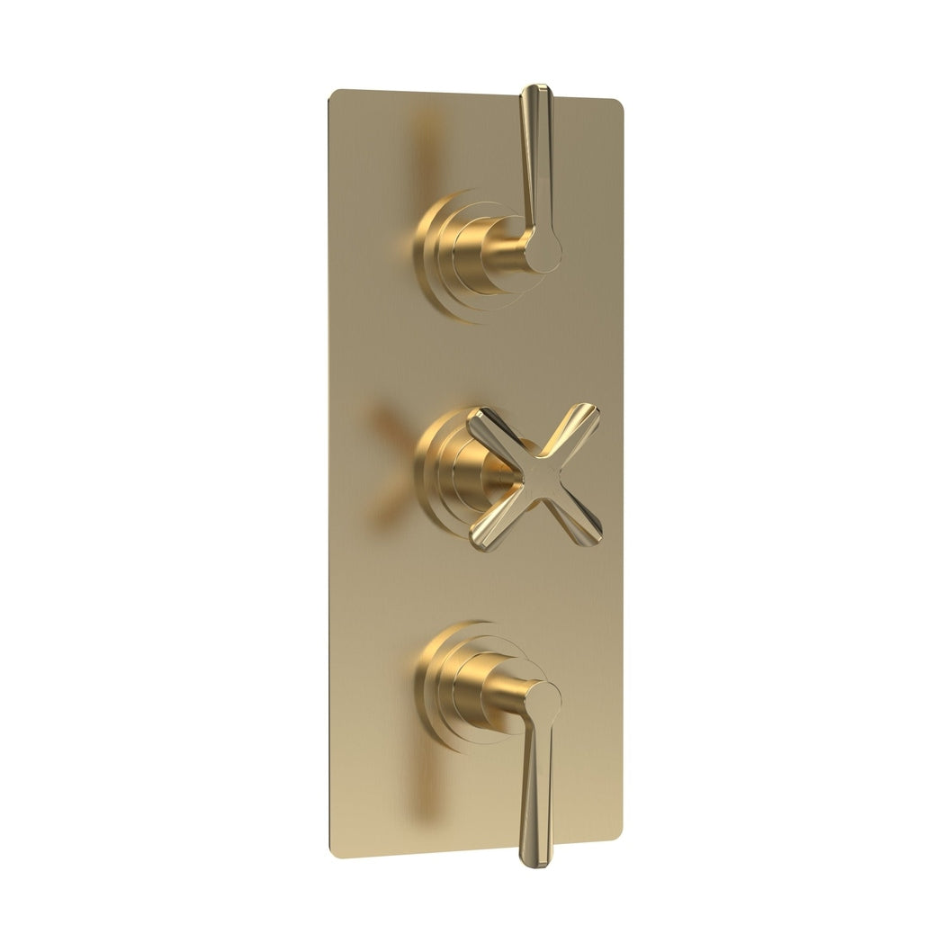 Nuie Aztec Triple Thermostatic Shower Valve With Diverter Contemporary Brushed Brass Brass ABS 280x120x136mm - JJ Building Materials