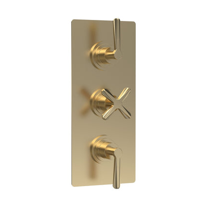 Nuie Aztec Triple Thermostatic Shower Valve With Diverter Contemporary Brushed Brass Brass ABS 280x120x136mm - JJ Building Materials