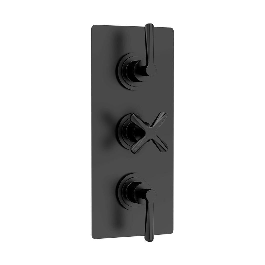 Nuie Aztec Triple Thermostatic Shower Valve With Diverter Contemporary Matt Black Brass ABS 280x120x136mm - JJ Building Materials