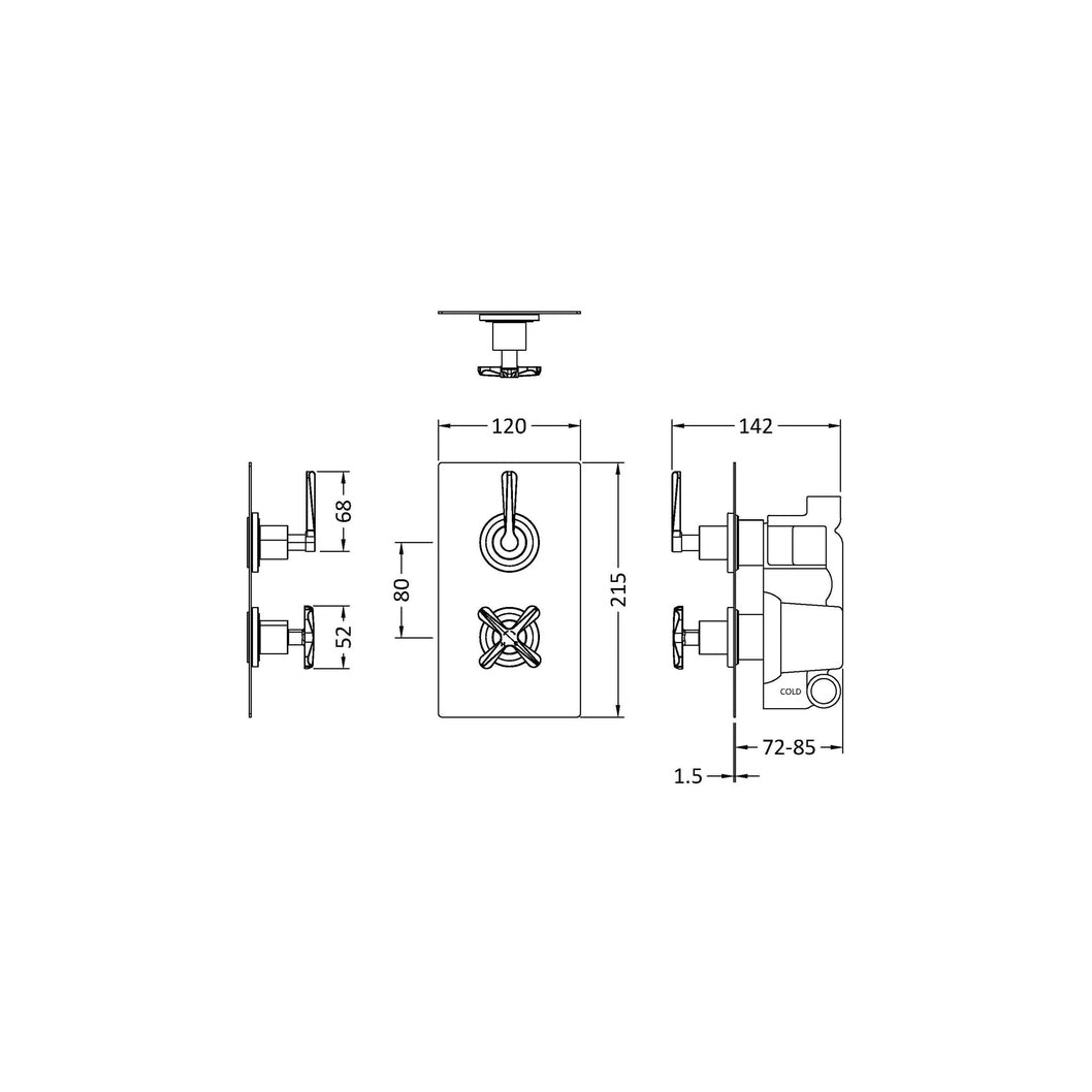 Nuie Aztec Twin Thermostatic Shower Valve Contemporary Chrome Brass ABS 215x120x138mm - JJ Building Materials