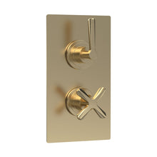 Nuie Aztec Twin Thermostatic Shower Valve With Diverter Contemporary Brushed Brass Brass ABS 215x120x138mm - JJ Building Materials