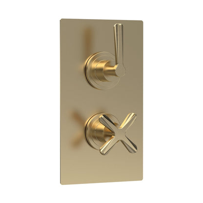 Nuie Aztec Twin Thermostatic Shower Valve With Diverter Contemporary Brushed Brass Brass ABS 215x120x138mm - JJ Building Materials