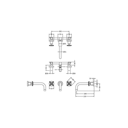 Nuie Aztec Wall Mounted Basin Mixer Contemporary Brushed Brass Brass 113x255x220mm - JJ Building Materials