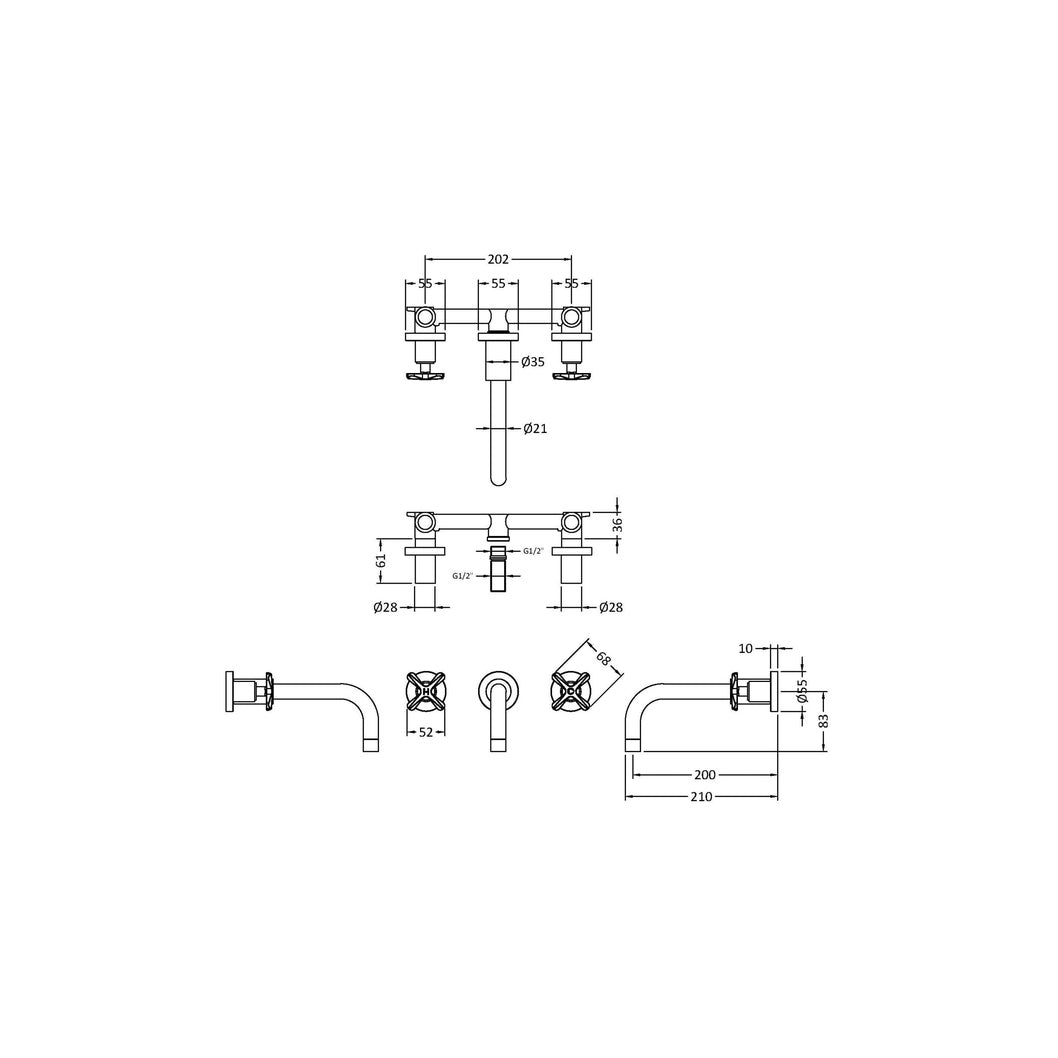 Nuie Aztec Wall Mounted Basin Mixer Contemporary Chrome Brass 113x255x220mm - JJ Building Materials