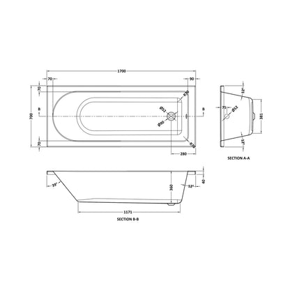 Nuie Barmby Eternalite Round Single Ended Bath 1700 X 700mm Contemporary White Acrylic Eternalite - JJ Building Materials
