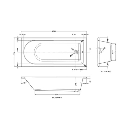 Nuie Barmby Eternalite Round Single Ended Bath 1700 X 750mm Contemporary White Acrylic Eternalite - JJ Building Materials