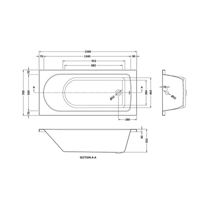 Nuie Barmby Standard Single Ended Bath 1500 X 700mm Contemporary European White Acrylic - JJ Building Materials