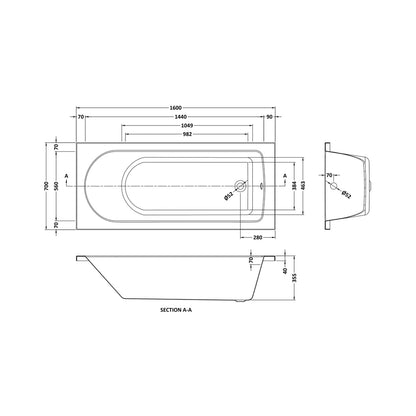 Nuie Barmby Standard Single Ended Bath 1600 X 700mm Contemporary European White Acrylic - JJ Building Materials