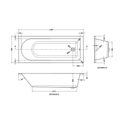 Nuie Barmby Standard Single Ended Bath 1700 X 700mm Contemporary European White Acrylic - JJ Building Materials
