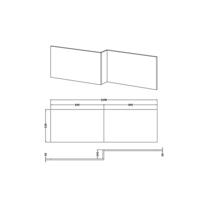 Nuie Bath Panels 1700mm Square Shower Bath Front Panel Contemporary Midnight Blue MDF Painted Matt 540x1698x163mm - JJ Building Materials