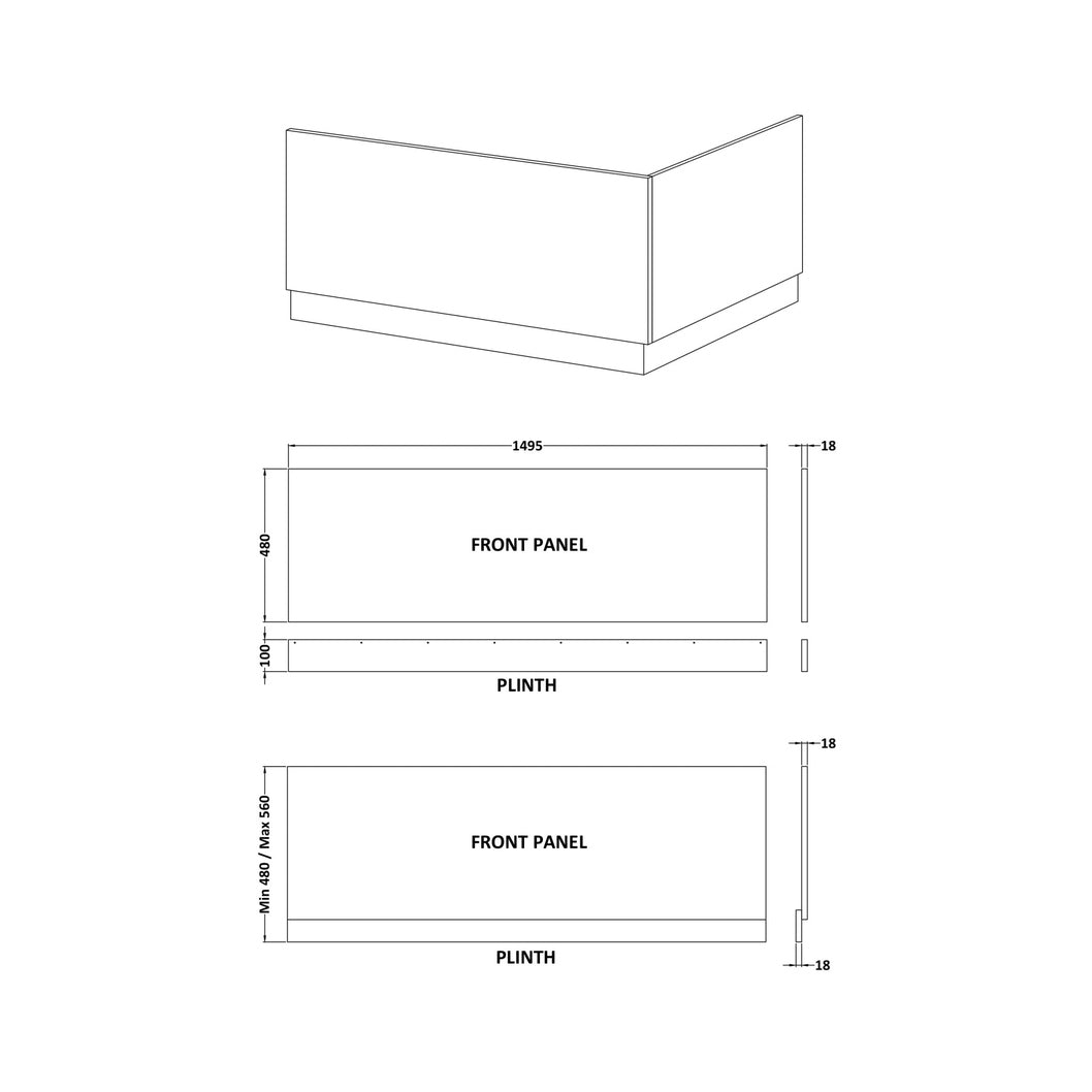 Nuie Bath Panels Straight Front Panel & Plinth (1500mm) Contemporary Gloss White MDF Painted Gloss 580x1495x36mm - JJ Building Materials