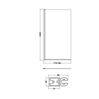 Nuie Bath Screens Square Bath Screen Contemporary Chrome Aluminium 1430x790x38mm - JJ Building Materials