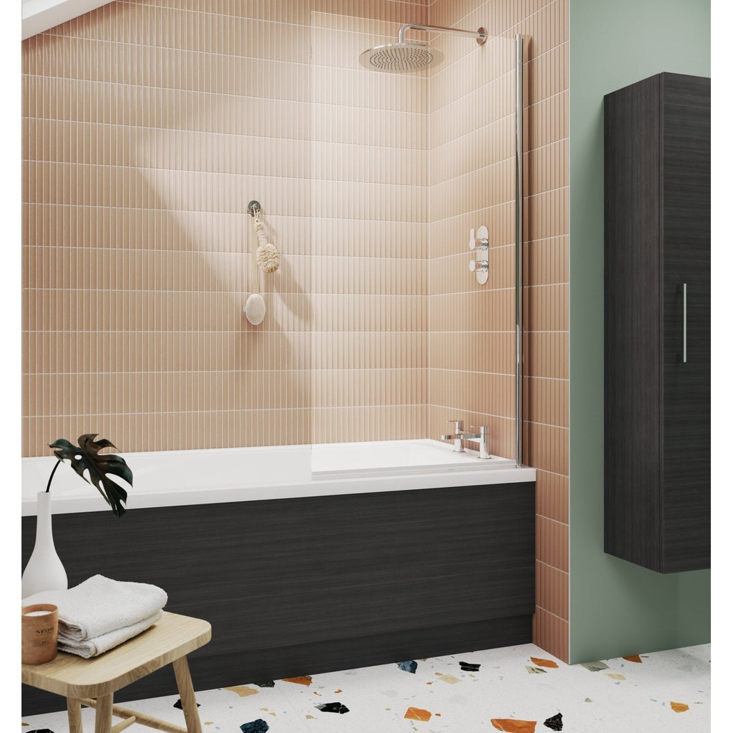 Nuie Bath Screens Square Bath Screen Contemporary Chrome Aluminium 1430x790x38mm - JJ Building Materials
