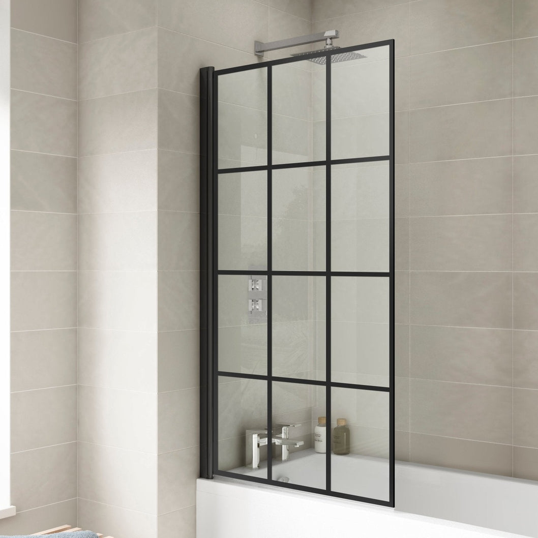 Nuie Bath Screens Square Black Framed Bath Screen Contemporary Matt Black Aluminium 1430x790x38mm - JJ Building Materials
