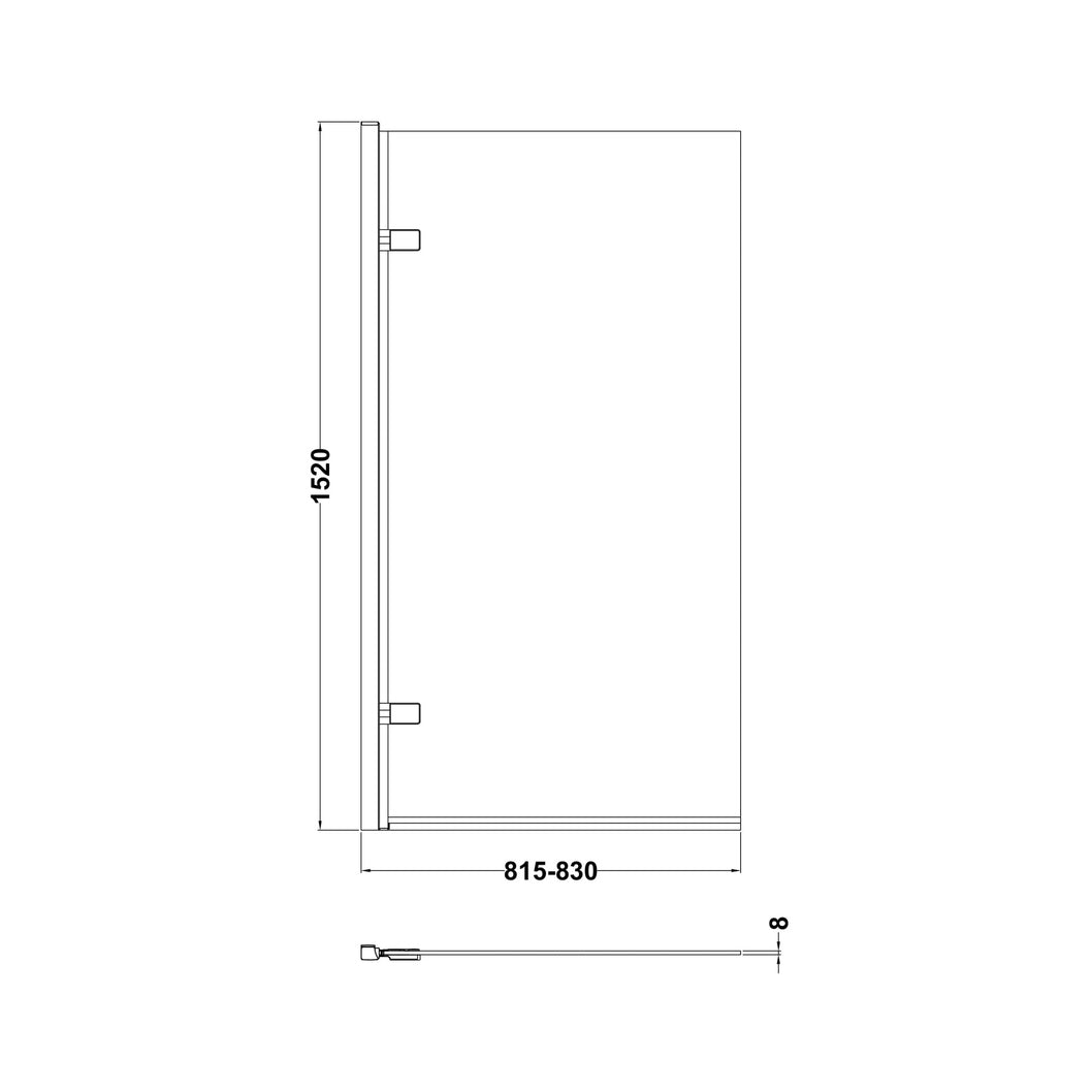 Nuie Bath Screens Square Hinged Bath Screen - 8mm Traditional Chrome Aluminium 1520x830x24mm - JJ Building Materials