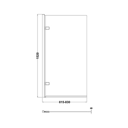 Nuie Bath Screens Square Hinged Bath Screen - 8mm Traditional Chrome Aluminium 1520x830x24mm - JJ Building Materials