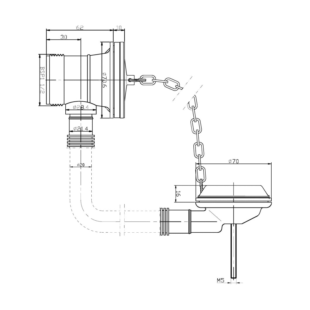 Nuie Bath Wastes And Extras Bath Waste Contemporary Chrome Brass 70x70x62mm - EA329 - JJ Building Materials