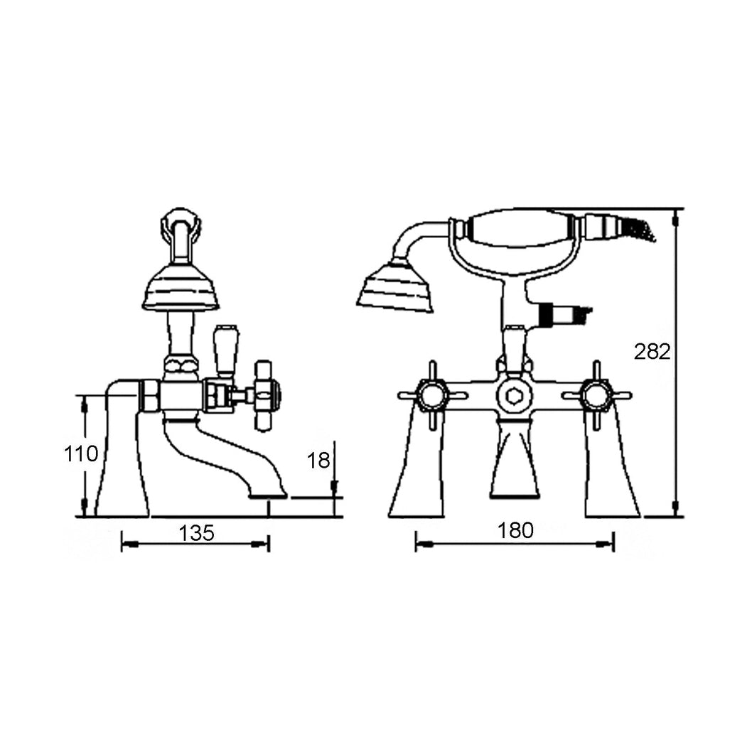 Nuie Beaumont 1/2" Bath Shower Mixer Traditional Chrome Brass 282x220x165mm - JJ Building Materials