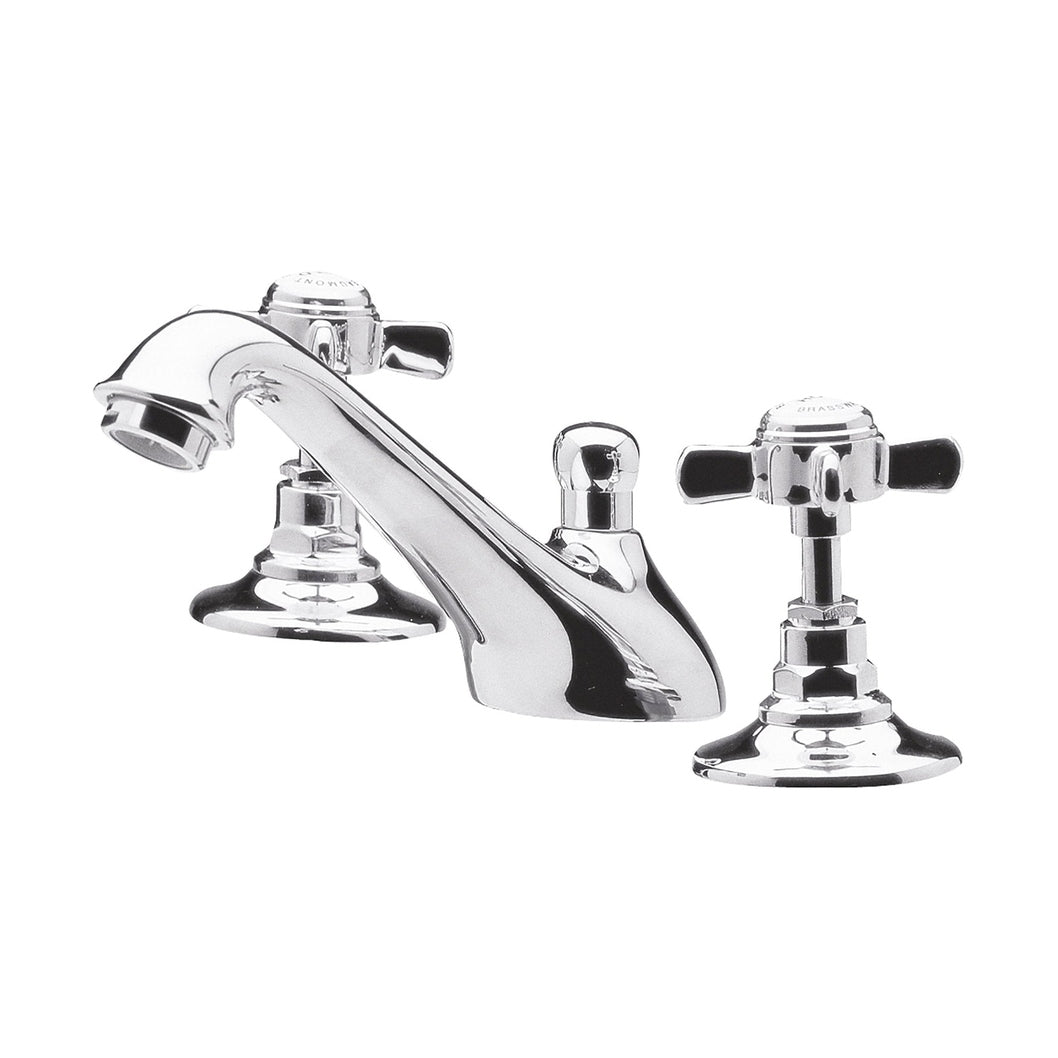 Nuie Beaumont 3 Tap Hole Basin Mixer Traditional Chrome Brass 85x50x165mm - JJ Building Materials