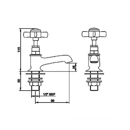 Nuie Beaumont Basin Taps Traditional Chrome Brass 115x40x115mm - JJ Building Materials