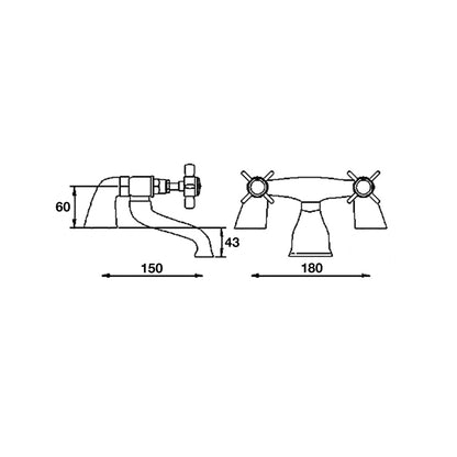 Nuie Beaumont Bath Filler Traditional Chrome Brass 100x220x180mm - JJ Building Materials