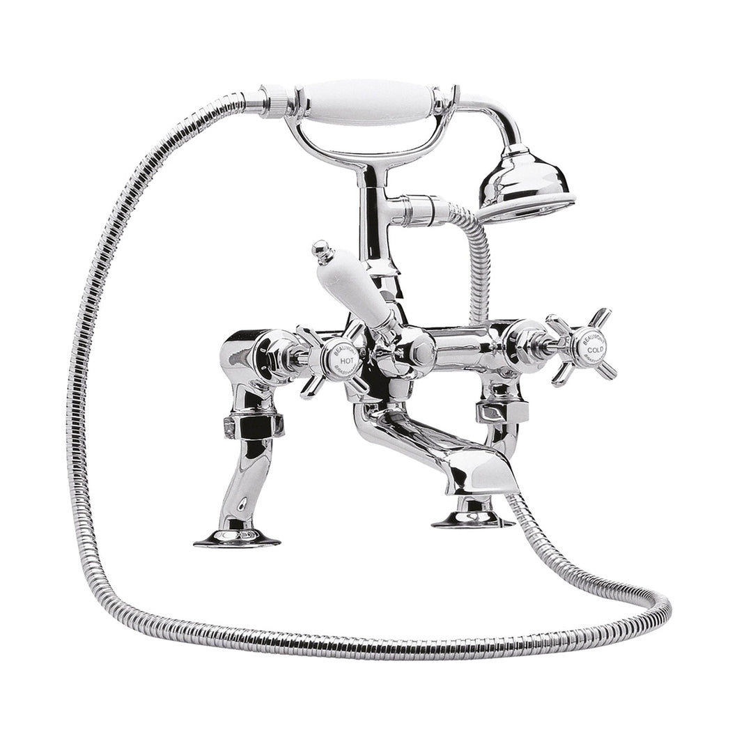 Nuie Beaumont Luxury 3/4" Cranked Bath Shower Mixer Traditional Chrome Brass 295x215x180mm - JJ Building Materials