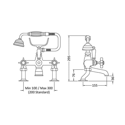 Nuie Beaumont Luxury 3/4" Cranked Bath Shower Mixer Traditional Chrome Brass 295x215x180mm - JJ Building Materials