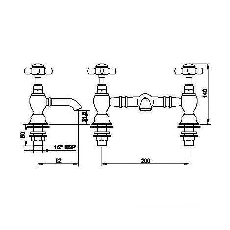 Nuie Beaumont Luxury Basin Mixer Traditional Chrome Brass 140x40x240mm - JJ Building Materials