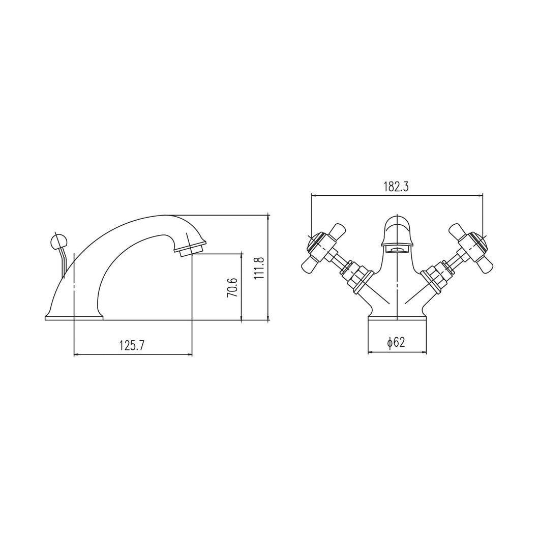 Nuie Beaumont Luxury Mono Basin Mixer Traditional Chrome Brass 112x62x197mm - JJ Building Materials