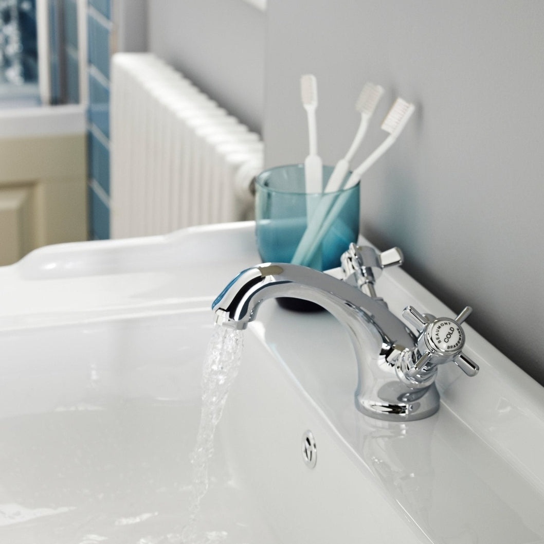 Nuie Beaumont Luxury Mono Basin Mixer Traditional Chrome Brass 112x62x197mm - JJ Building Materials