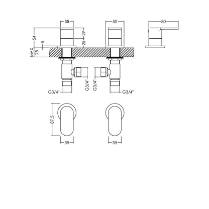 Nuie Binsey 3/4" Side Valves Contemporary Chrome Brass 54x35x80mm - JJ Building Materials