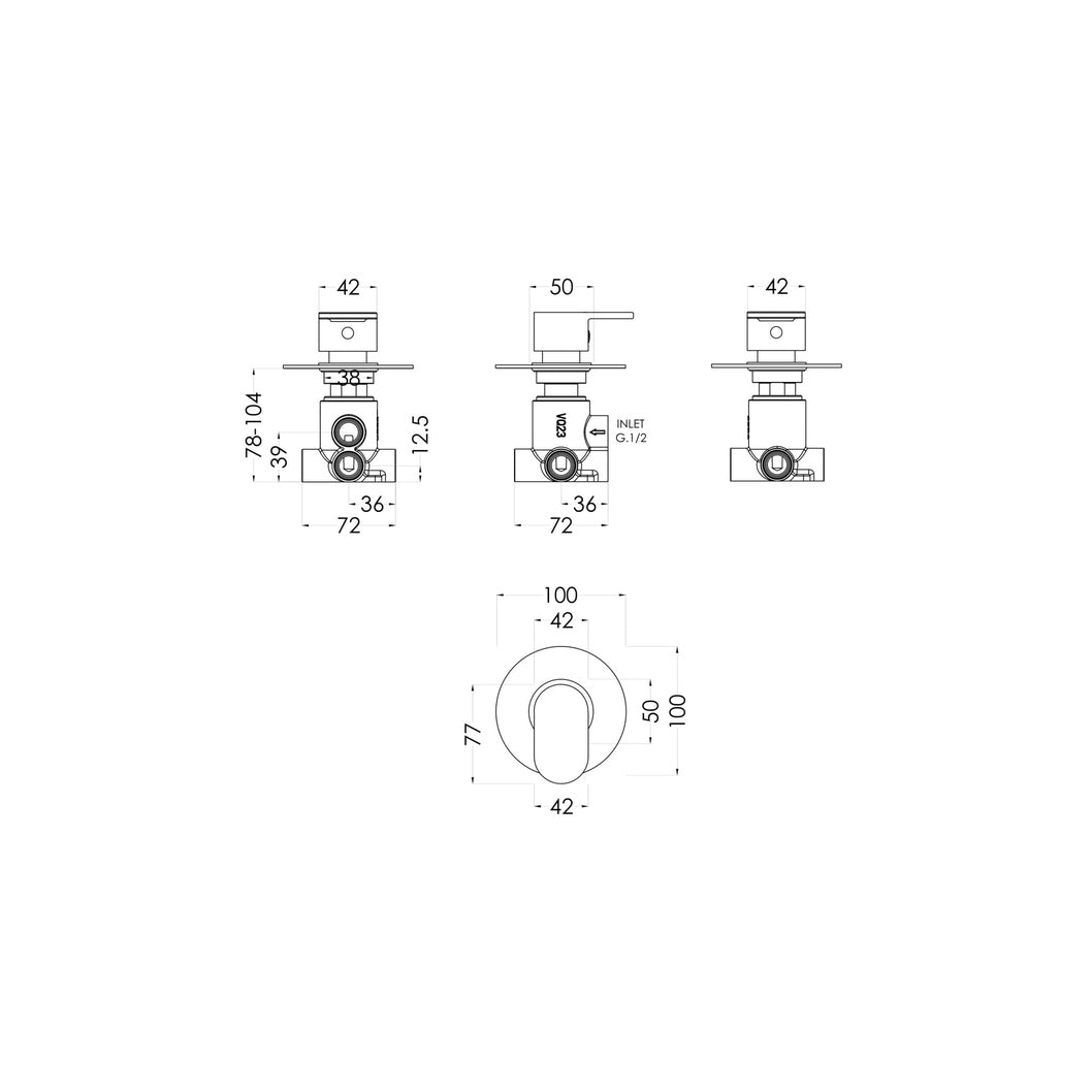 Nuie Binsey Concealed Diverter 2/3/4 Way Contemporary Chrome Brass 100x100x135mm - JJ Building Materials