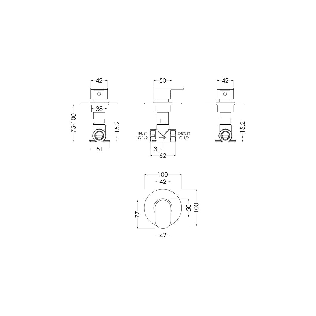 Nuie Binsey Concealed Stop Tap Contemporary Chrome Brass 100x100x135mm - JJ Building Materials