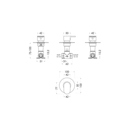 Nuie Binsey Concealed Stop Tap Contemporary Chrome Brass 100x100x135mm - JJ Building Materials