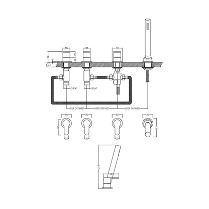 Nuie Binsey Deck Mounted 4 Tap Hole Bath Shower Mixer No Spout Contemporary Chrome Brass,brass ABS 54x435x80mm - JJ Building Materials