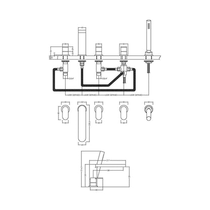 Nuie Binsey Deck Mounted 5 Tap Hole Bath Shower Mixer Contemporary Chrome Brass,brass ABS 135x535x217mm - JJ Building Materials