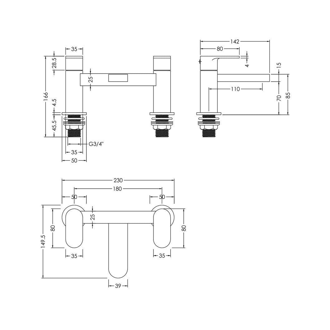 Nuie Binsey Deck Mounted Bath Filler Contemporary Brushed Bronze Brass 120x215x142mm - JJ Building Materials
