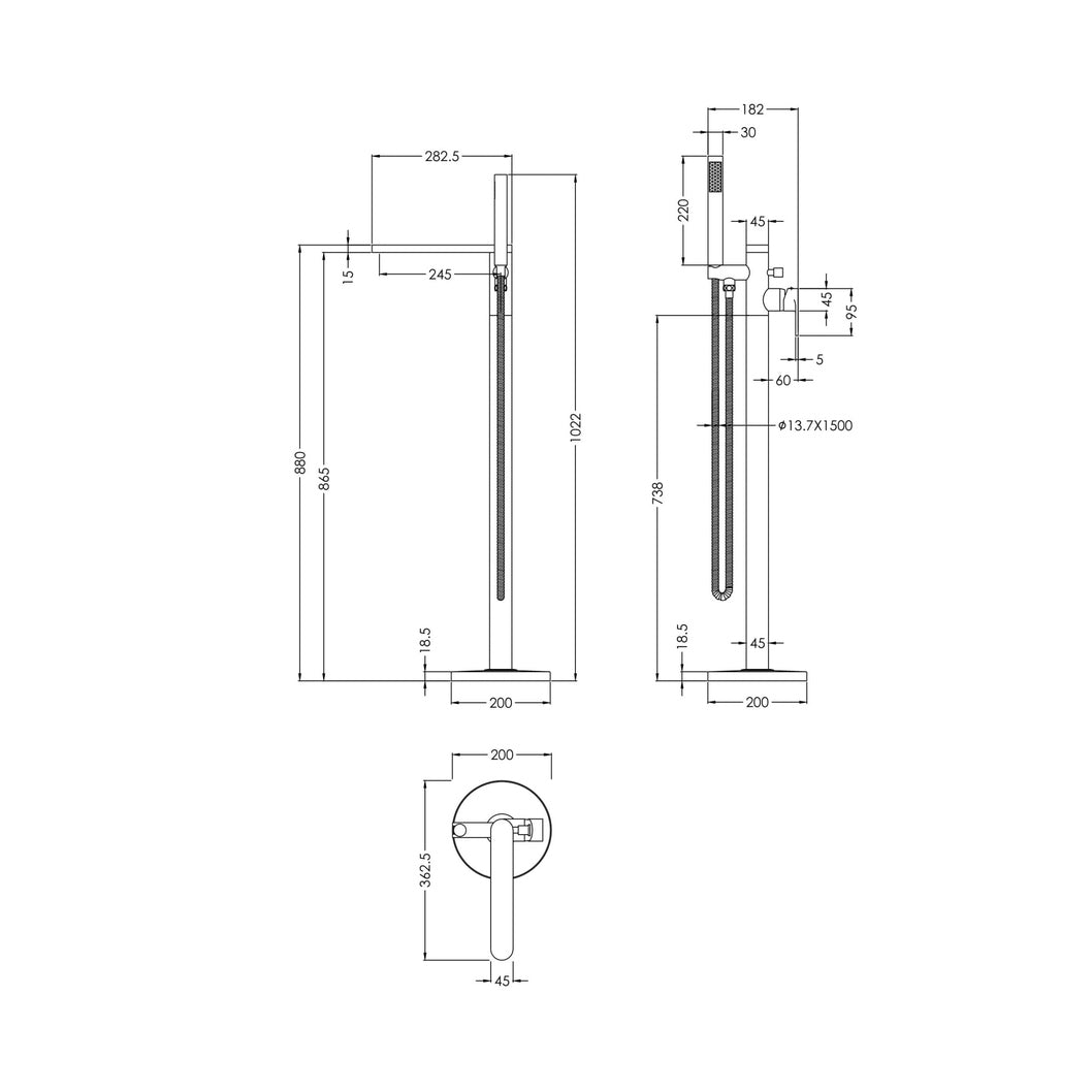 Nuie Binsey Freestanding Bath Shower Mixer With Kit Contemporary Brushed Bronze ABS,brass 880x200x360mm - JJ Building Materials