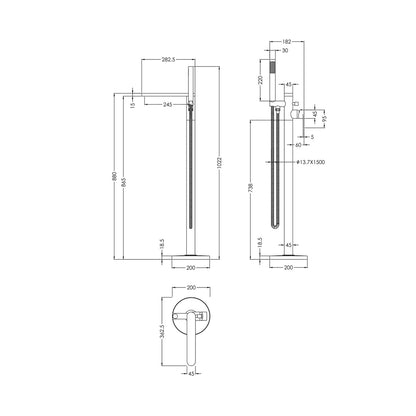Nuie Binsey Freestanding Bath Shower Mixer With Kit Contemporary Brushed Bronze ABS,brass 880x200x360mm - JJ Building Materials