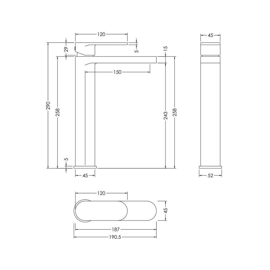 Nuie Binsey High Rise Mono Basin Mixer Contemporary Brushed Pewter Brass 290x52x187mm - JJ Building Materials