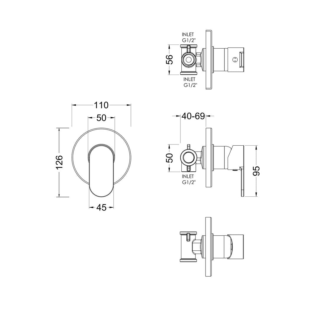 Nuie Binsey Manual Shower Valve Contemporary Chrome Brass ABS 110x110x113mm - JJ Building Materials